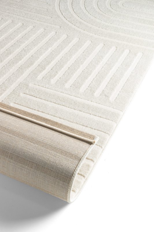 Tapis à Poils Ras, Cercle, Salon, Boho Géométrique -Crème - Ø160 cm (rond) - Tapis Moderne Super Doux