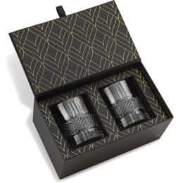 The Eco Crystal Collection - Reserve Whiskey Glass Edition is a set of two crystal whiskey glasses with a classic, elegant design. The glasses feature a diamond-cut pattern that adds visual interest and reflects light beautifully. These durable, lead-free glasses are perfect for enjoying your favorite whiskey or other spirits.