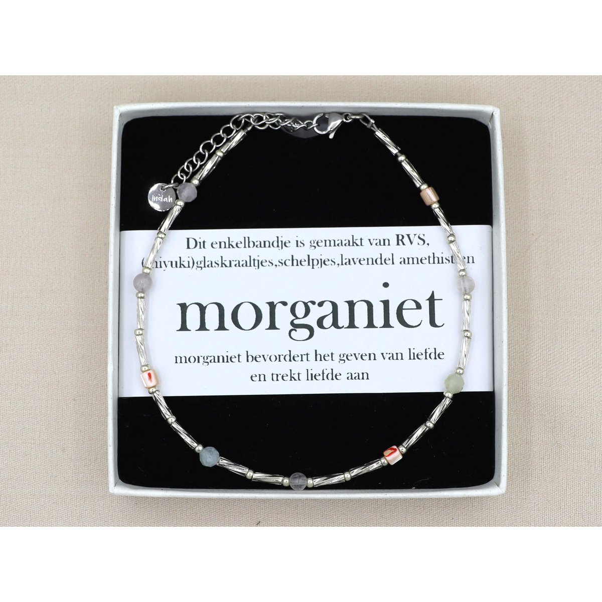Enkelbandje Fira morganiet en amethyst, zilver of goud roestvrijstaal