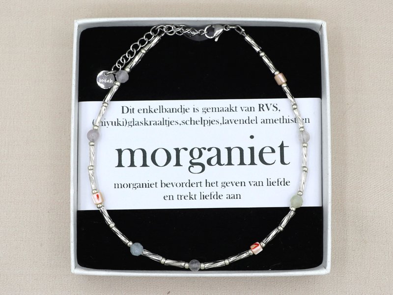 Enkelbandje Fira morganiet en amethyst, zilver of goud roestvrijstaal