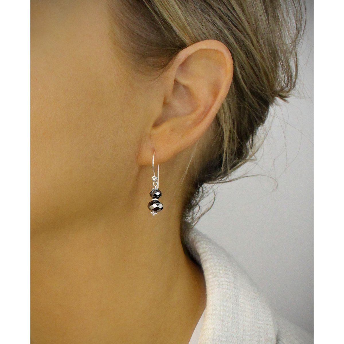 Rhodium plated earrings with "Black Silver Night" Austrian crystals