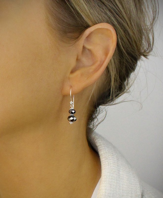 Rhodium plated earrings with "Black Silver Night" Austrian crystals