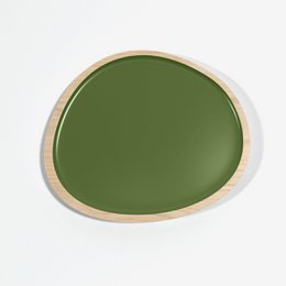 Zestaw 2 tac Treviso z drewna i zielonej farby ceramicznej w kolorze khaki
