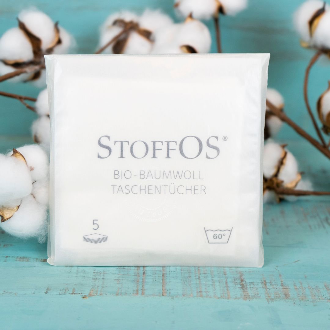 Stoffen zakdoeken, wit, StoffOS verpakkingsmotief PUR of COTTON BRANCH