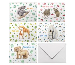 10 greeting cards Take Care - set incl. Envelope - double folded cards in a box - A6 size - illustrations painted by Mies