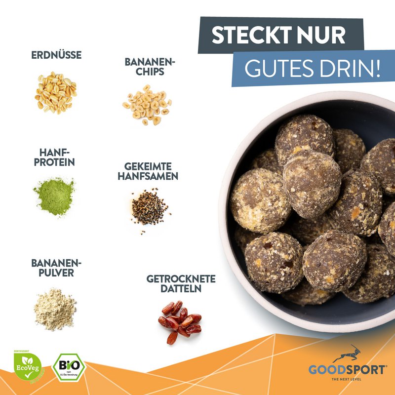 ORGANICZNE kulki proteinowe, banan orzechowy, kiełkujące nasiona konopi