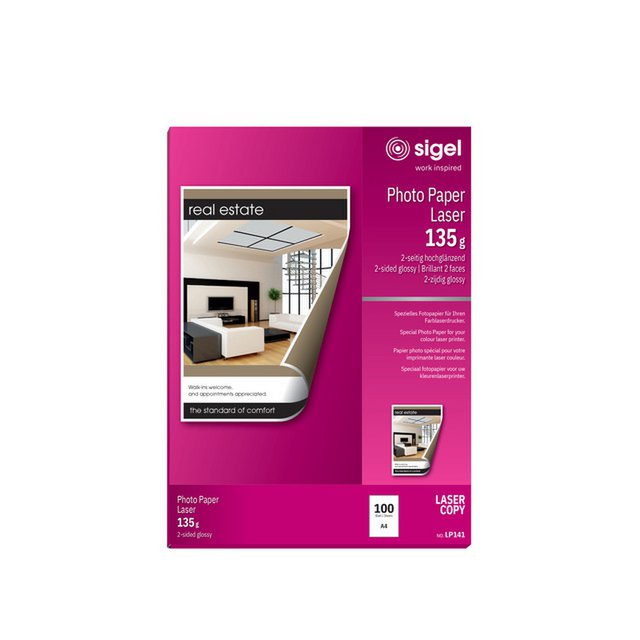 Photo paper Sigel color laser A4 high white gloss 135g 100 sheets for laser and copier