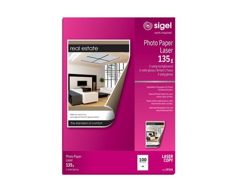 Fotopapier Sigel kleurenlaser A4 hoogwit glans 135g 100 vel voor laser en kopieerapparaat