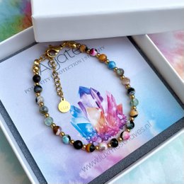 Gemstone bracelet | Agate with stainless steel beads | stainless steel silver/gold