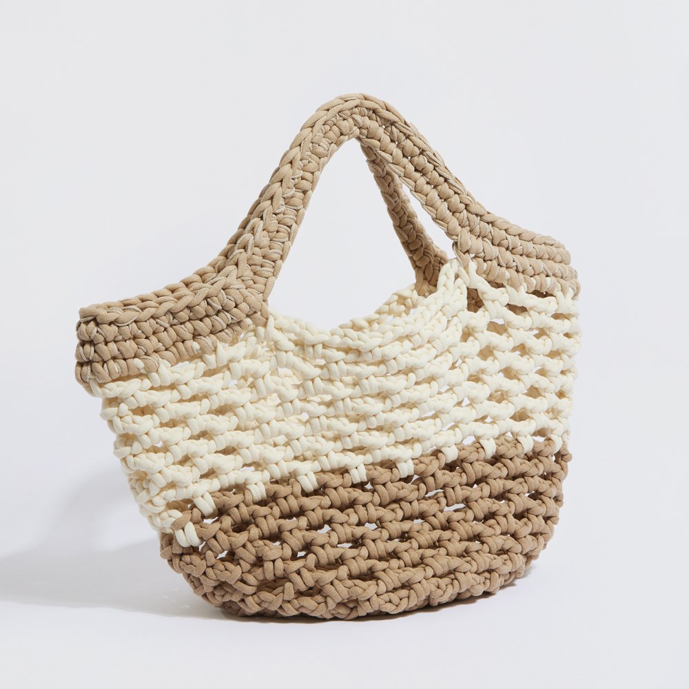 Sac de plage en crochet « Ingrid Grande » avec pochette imperméable beige + bleu