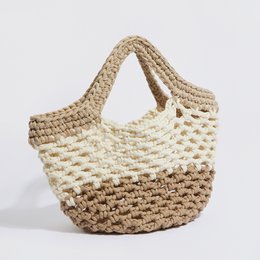 Borsa da mare “Ingrid Grande” all'uncinetto con custodia impermeabile beige + blu