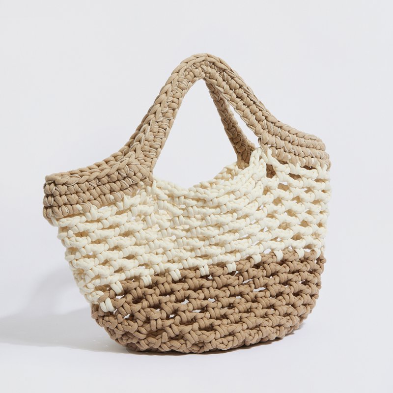 Borsa da mare “Ingrid Grande” all'uncinetto con custodia impermeabile beige + blu