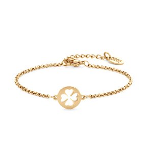 CO88 Collection Inspirational 8CB-90399 Stalen Armband met Hanger - Klaver 10 mm - Lengte 16,5 + 3 cm - Goudkleurig