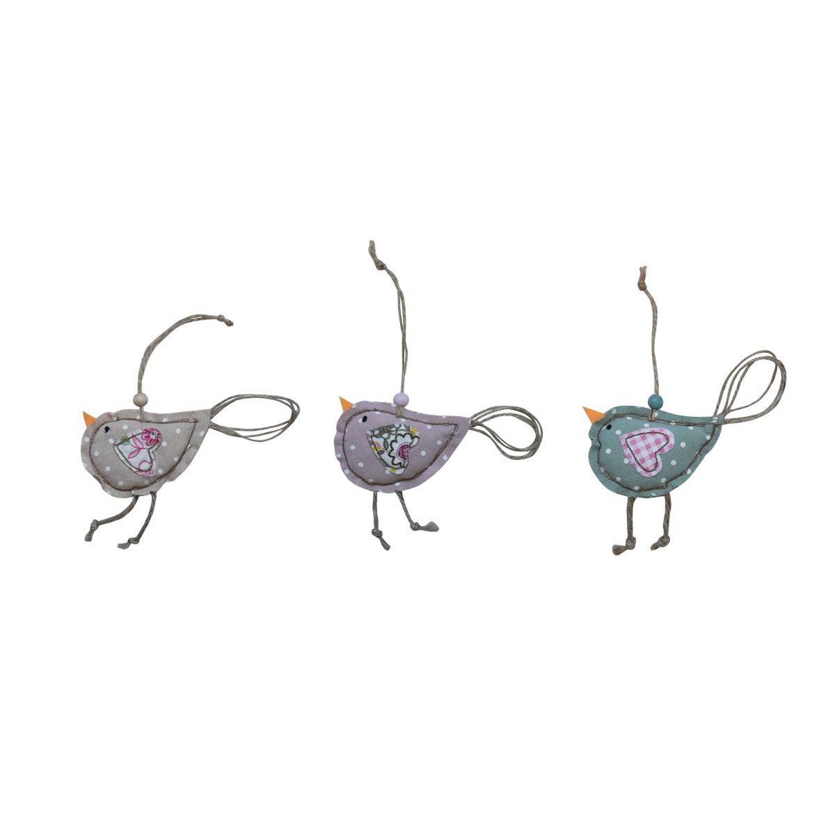 Textile bird 12 cm set of 3 pieces