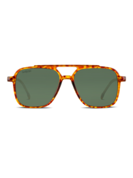 Stylish tortoiseshell-patterned sunglasses with a classic aviator shape and green lenses. Suitable for a variety of face shapes and occasions.