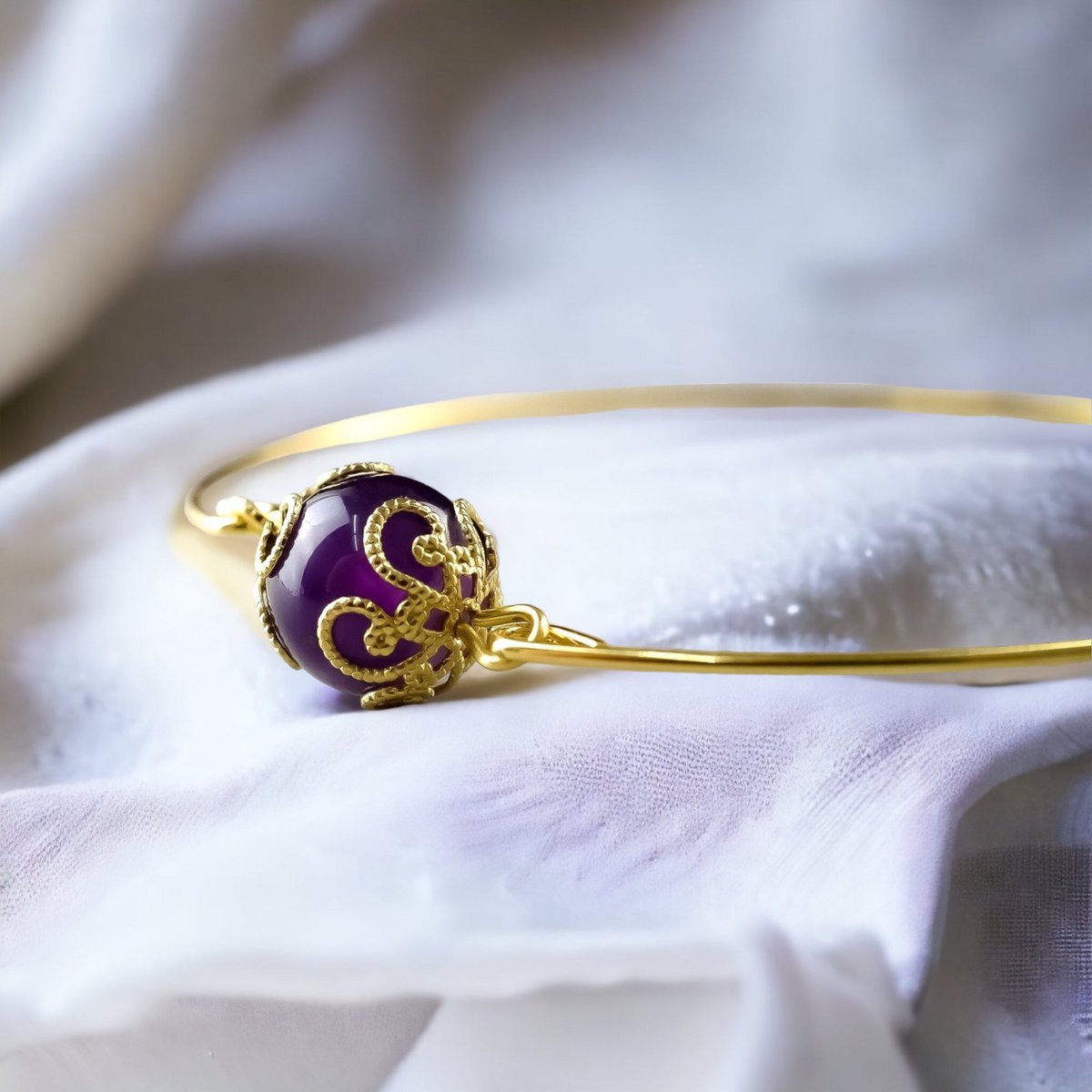 Bracciale in oro ametista - Gioielli con pietre preziose minimaliste placcate in oro RETARM-21