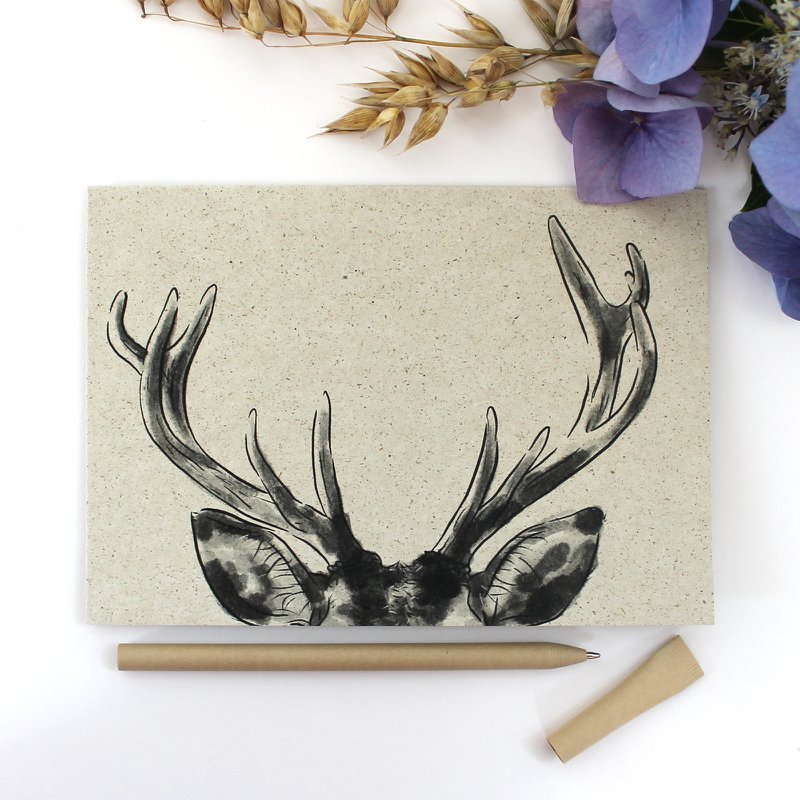 Folding card made of grass paper, antlers
