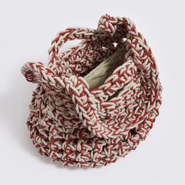 “Sparti cotton” crochet tote bag with waterproof pouch crème + terracotta 