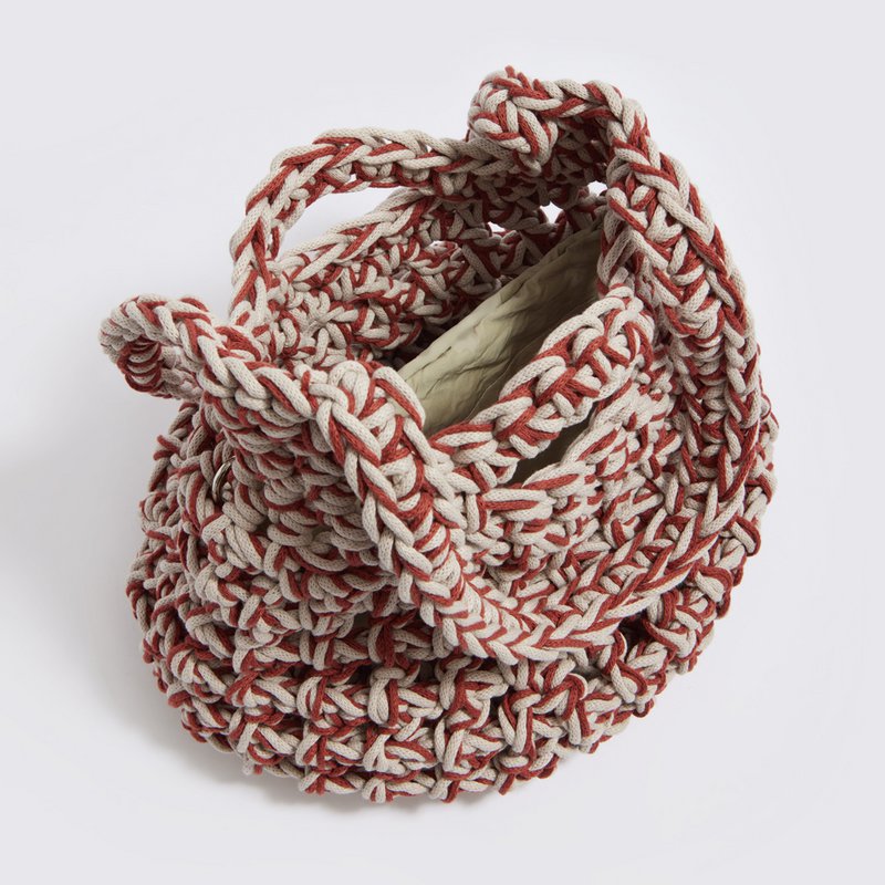 “Sparti cotton” crochet tote bag with waterproof pouch crème + terracotta 