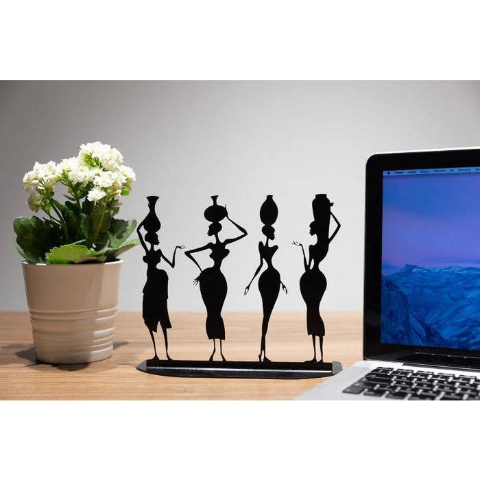 Objeto decorativo de mesa y repisa de metal Mujeres africanas