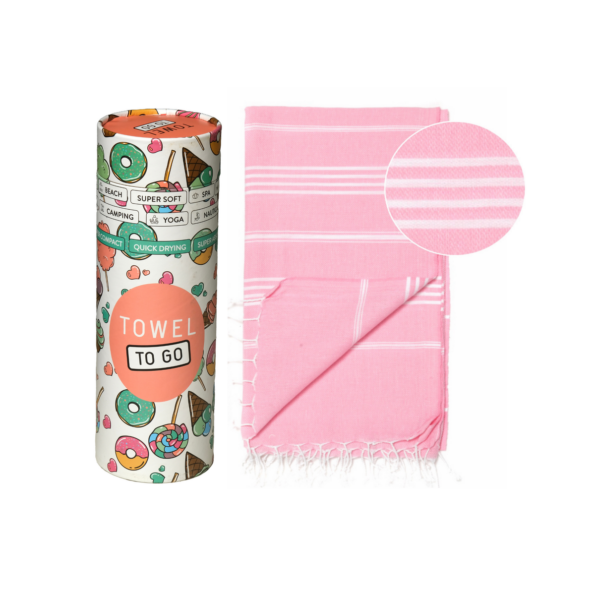 TOWEL TO GO IPANEMA KIDS Katoenen strandlaken 180x100 cm | Zandvrij | Roze | met geschenkdoos