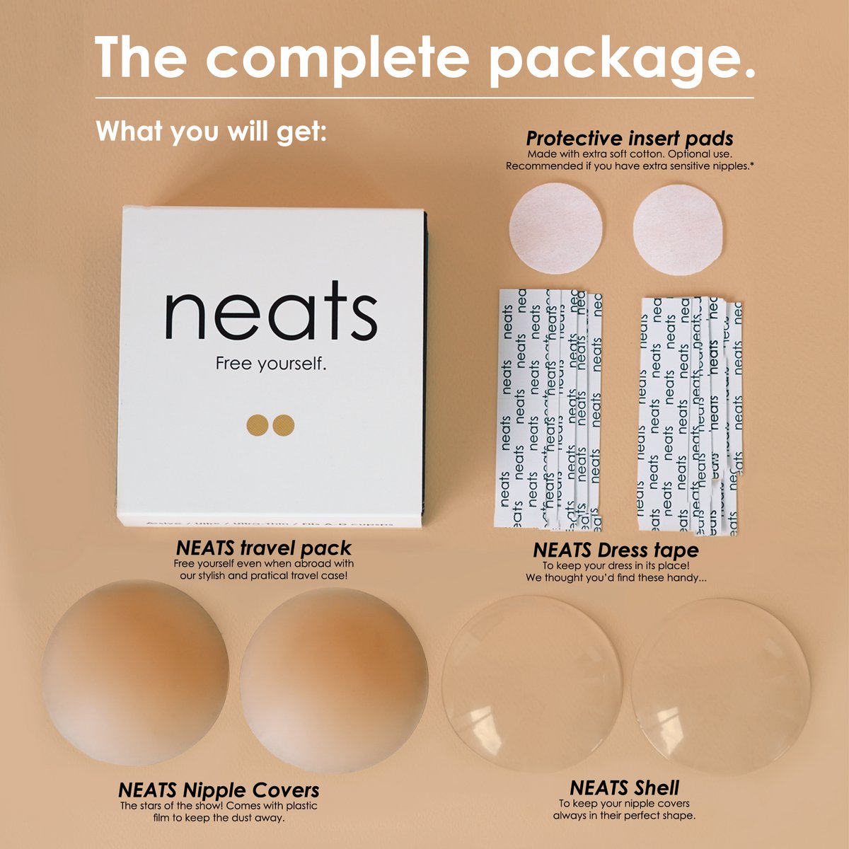 Neats zelfklevende siliconen tepelcovers - 1 paar (karamel)