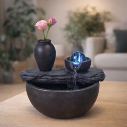 Zimmerbrunnen – Kieselsäure – Zen- und entspannende Dekoration – Geschenkidee – Buntes LED-Licht