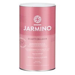 Beauty collagen supplement in a pink container with the Jarmino logo. Contains collagen to support skin, hair, and nail health.