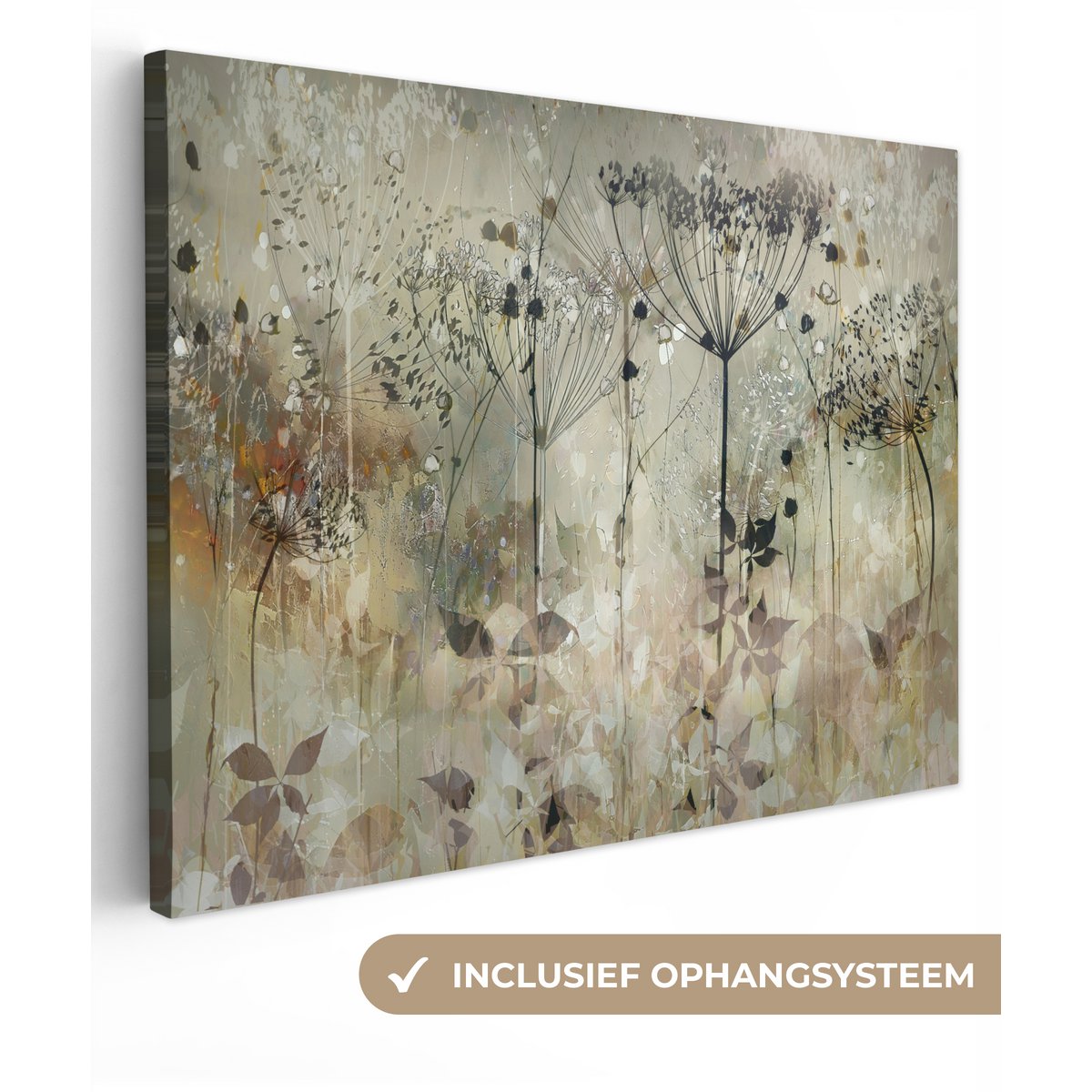 Pintura de lona - Decoración de pared - Flores - Gris - Naturaleza - Arte