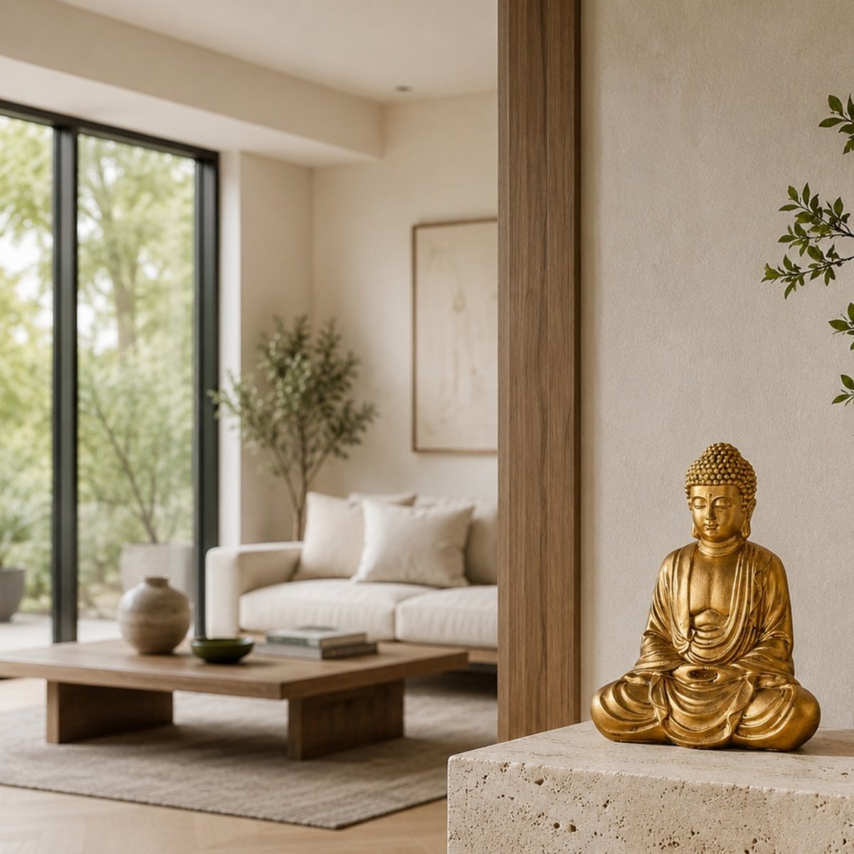 Estatua de Buda de Meditación Dorada - Estatuilla de Decoración Zen y Feng Shui - Lleva la Espiritualidad a tu Interior y un Ambiente Relajante - Estatua de la Suerte