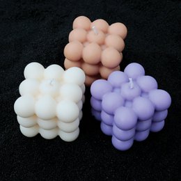 3er Bubble Candle Set creme, beige, flieder