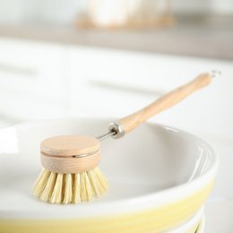 Interchangeable head for reusable bamboo dishwashing brush