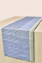 Bordløber | Dupion Silkebroderede måtter Blå | 203x36 cm