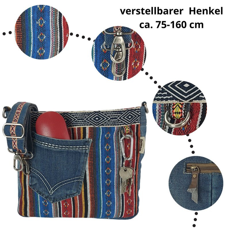 Sunsa Bæredygtig Skuldertaske til kvinder. Skuldertaske lavet af genbrugte jeans og bomuld. Håndtaske vintage retro stil. Crossbody taske til kvinder.