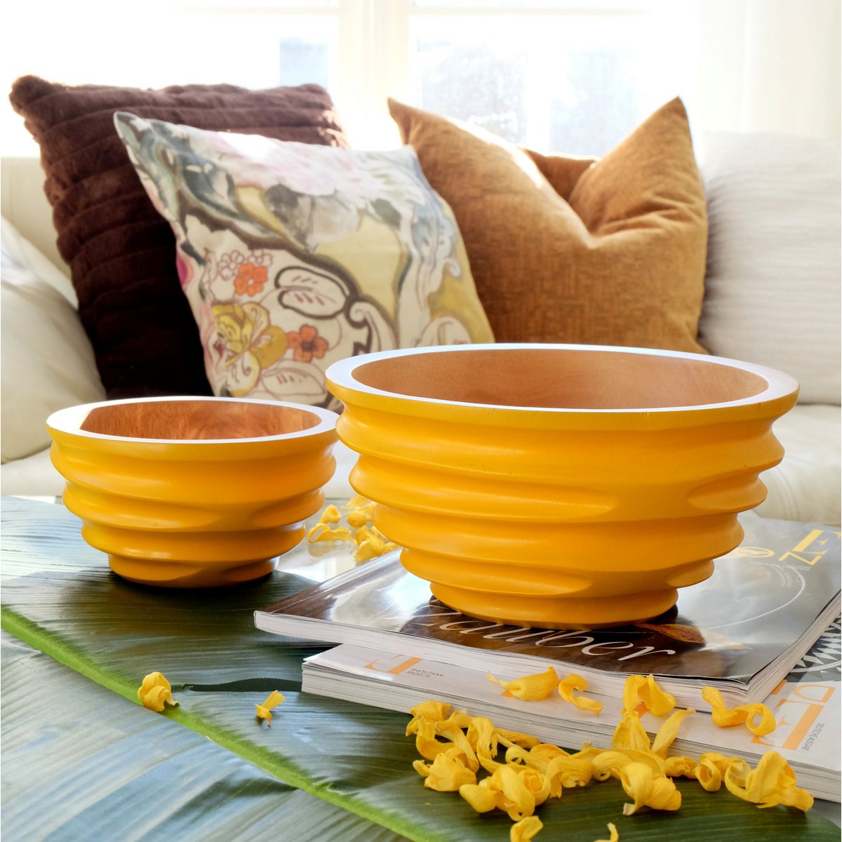 Wooden bowl - fruit bowl - salad bowl - model Twist - yellow