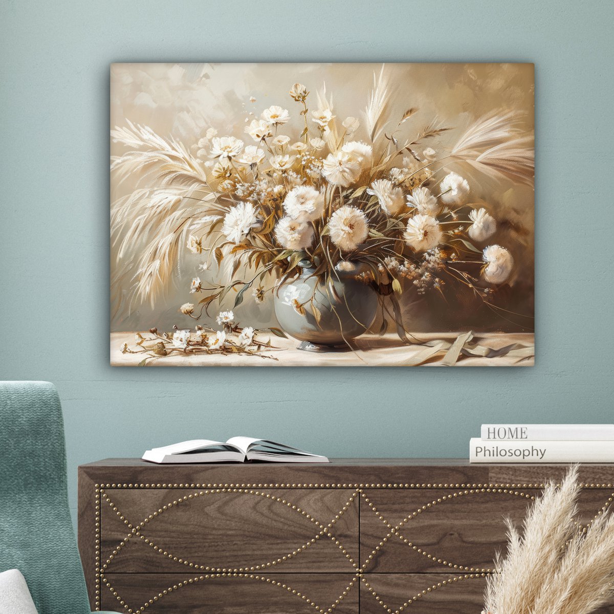 Pintura de lienzo - Decoración de pared - Flores - Rosa - Moderno - Beige