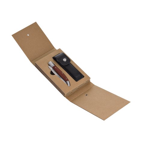 Laguiole Héritage Folding Knife Set and Black Leather Case - Stainless Steel and Rosewood Handle - Pocket Knife - Gift Box