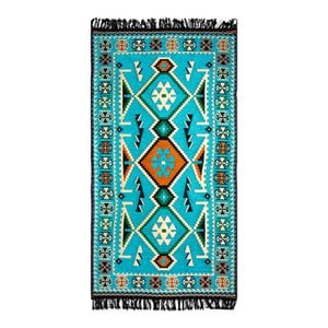 Carpet with kilim motifs - blue - 150x80x1cm