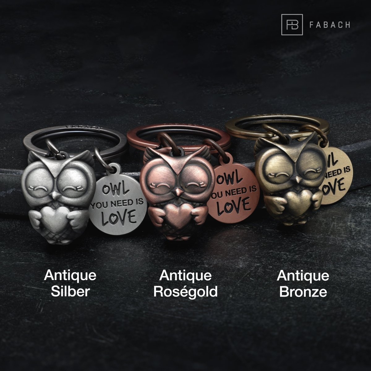 "Owl you need is Love" uil sleutelhanger Uiltje met hart en gravure - lieve uil geluksbrenger