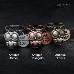 Llavero búho "Owl you need is Love" Owly con corazón y grabado - amuleto de la suerte dulce búho