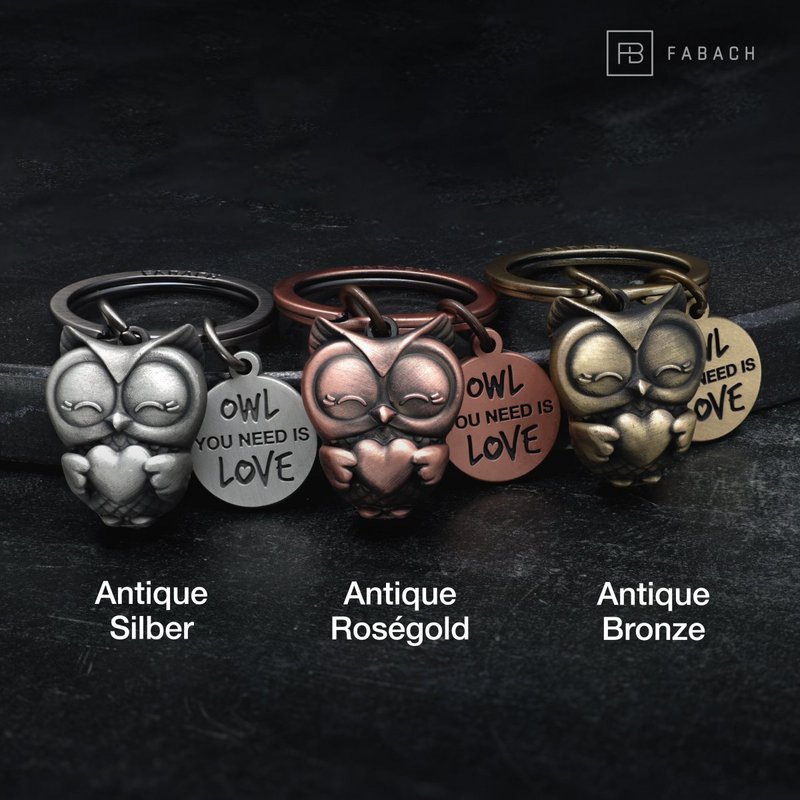 Llavero búho "Owl you need is Love" Owly con corazón y grabado - amuleto de la suerte dulce búho