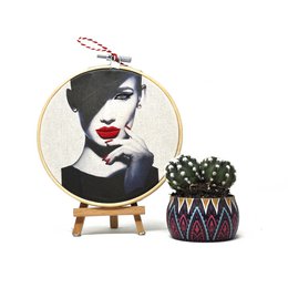 Handmade Embroidery Hoop Wall Art - Fashion Portraits -  Textile Wall Art (15cm)