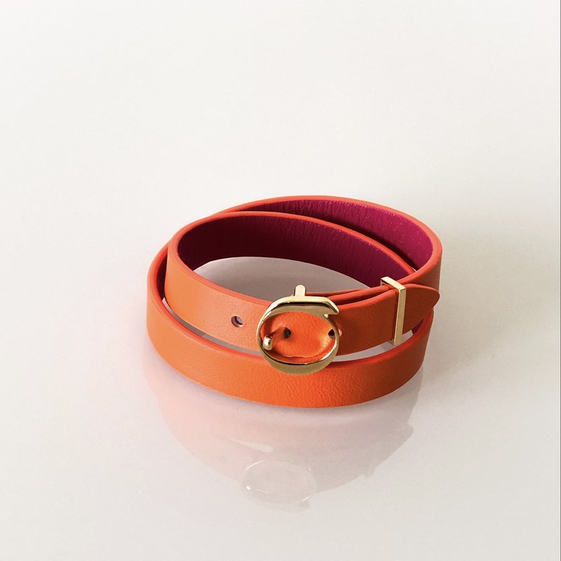 DUO TWIST læderarmbånd Orange - Fuchsia