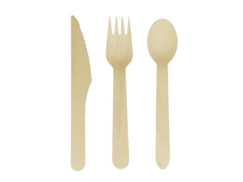 Besteckset Kangaro aus Holz, 200-teilig: 70x Löffel, 65x Gabel, 65x Messer 160mm