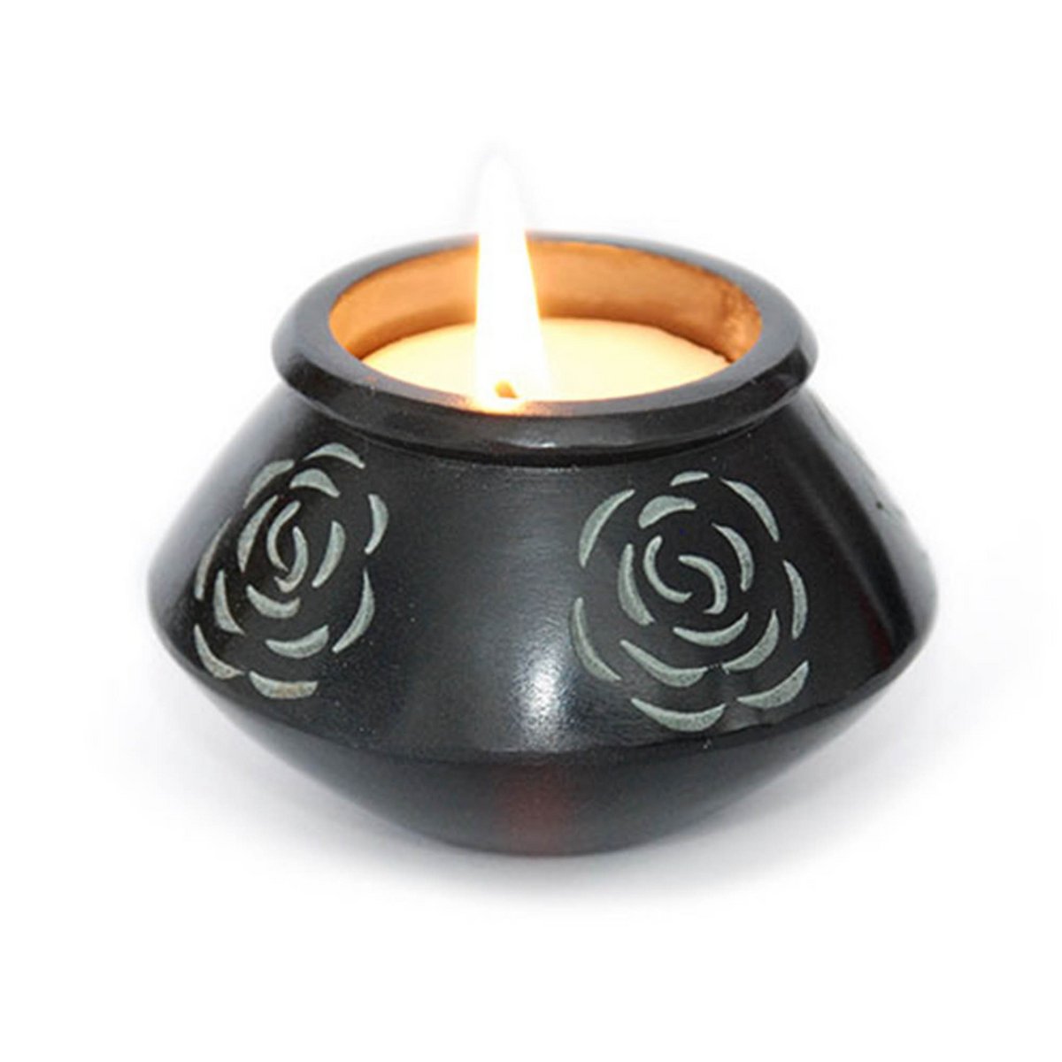 Tea light holder made of soapstone including tea light