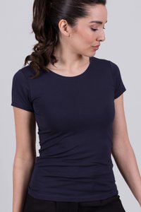 Damen-T-Shirt aus dunkelblauer Baumwolle mit kurzen Ärmeln und Rundhalsausschnitt - DALLAS