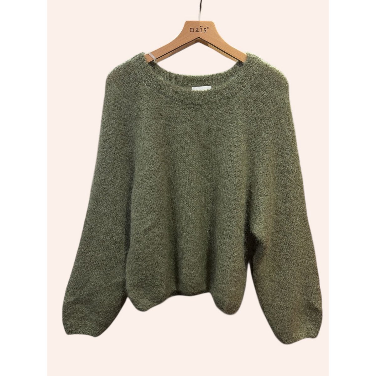 Pull col rond manches raglan en 76% mohair et laine