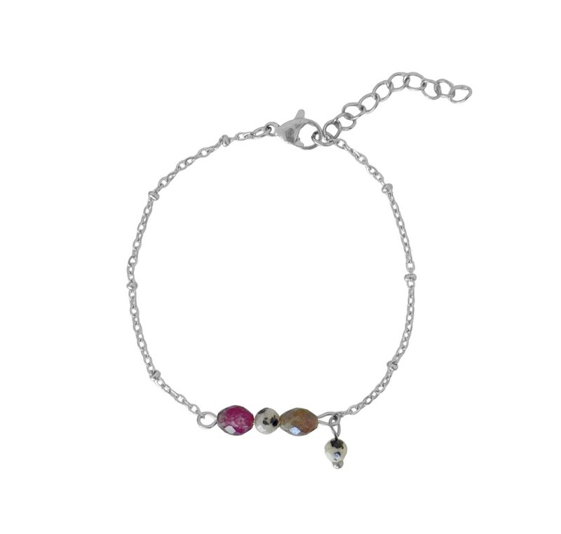 Granat-, jaspis- og labradoritarmbånd - sølv