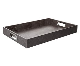 Comprimé rectangulaire avec poignées en cuir synthétique taupe reptile