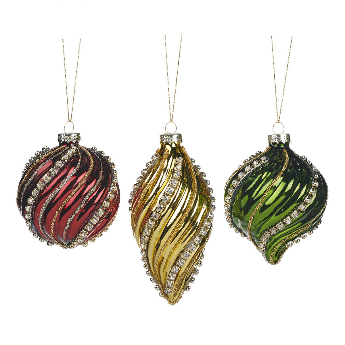 GLSS JEWEL SWIRL BALL/FIN.ORN ASS/3 RD/GRN 8CM OTHMES